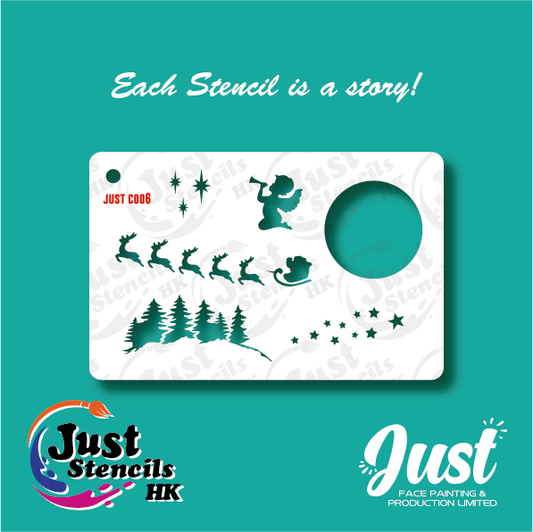 Just Stencils - C006 Christmas Reindeer Sleigh in the forest