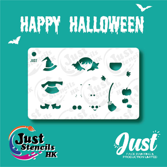 Just Stencils - Halloween Stencils - HA08 - Happy Witch (1 no / 9 nos per set)