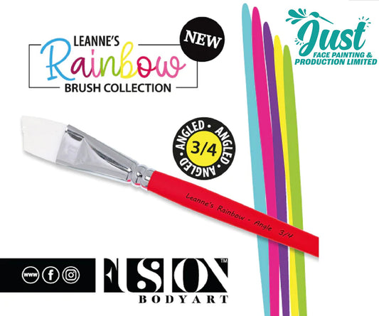 Fusion brush - LEANNE'S RAINBOW - Face Painting Brush with White Tacklon Bristles - 3/4 Angled Brush