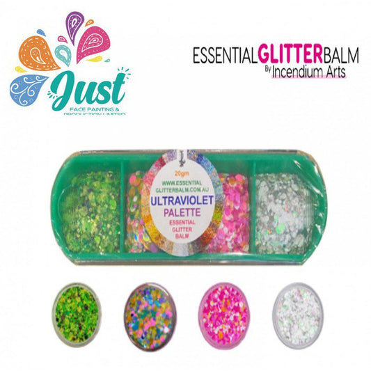 Essential Glitter Balm Palette - Ultraviolet Glow Palette (4 colours) - UV effect