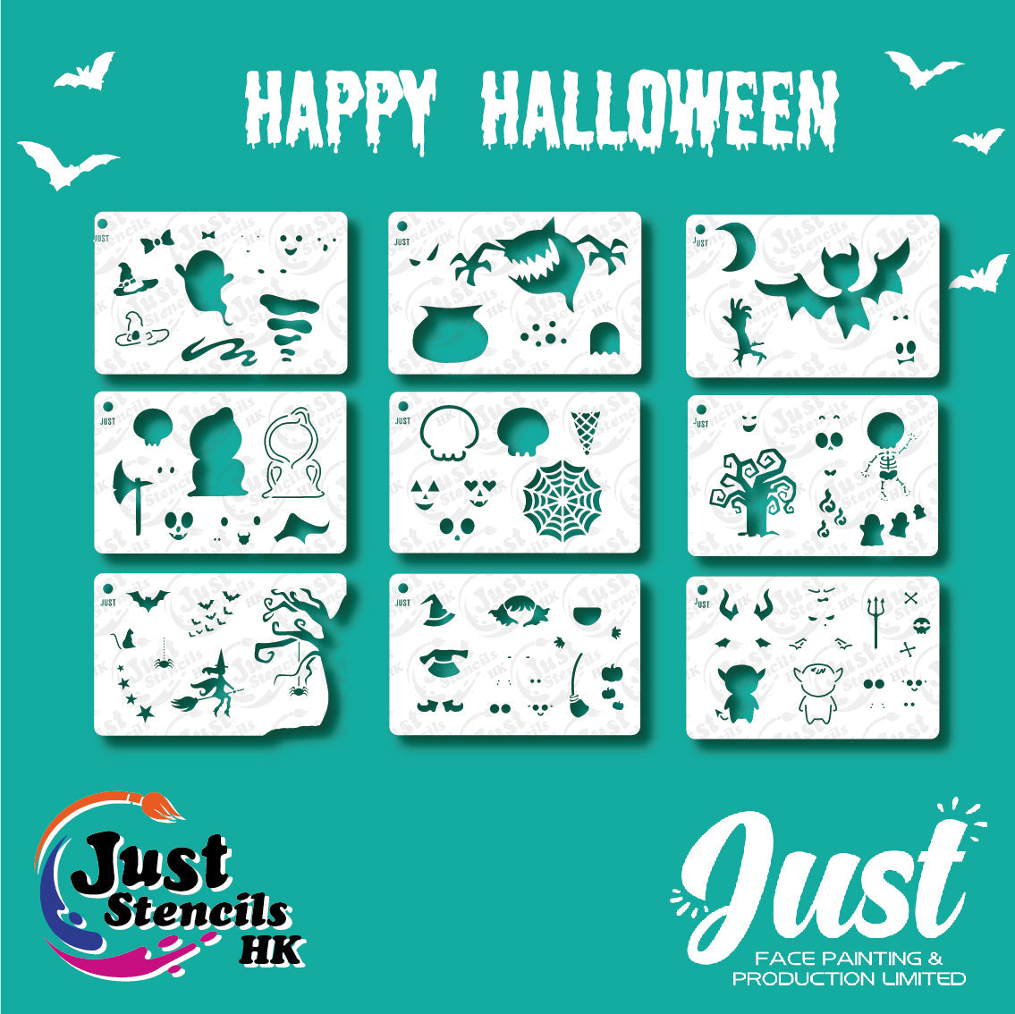 Just Stencils - Halloween Stencils - HA03 - Scary Bat (1 no / 9 nos per set)